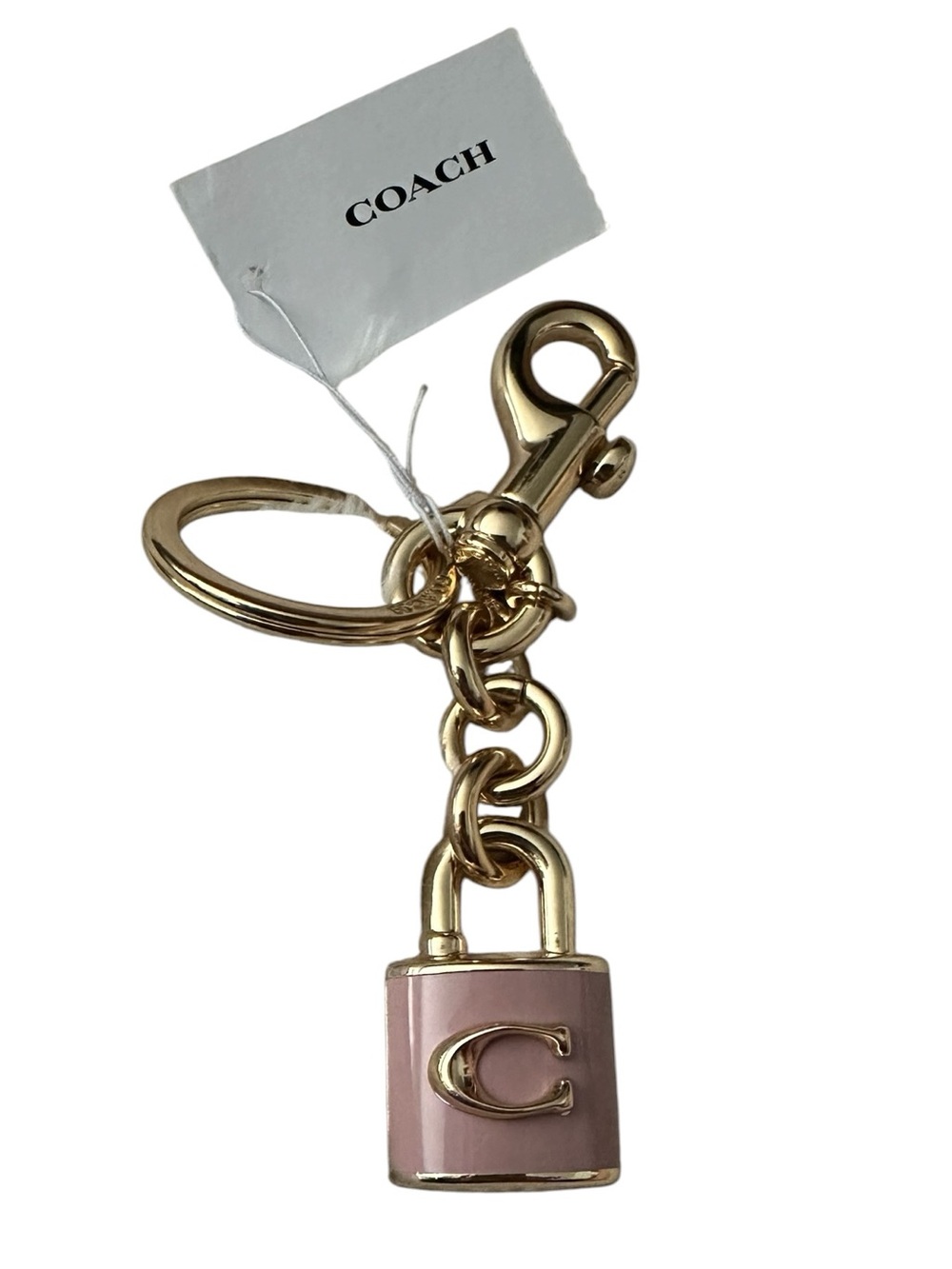 COACH Pink & Gold Padlock Bag Charm Key Ring Leash Clip NWT